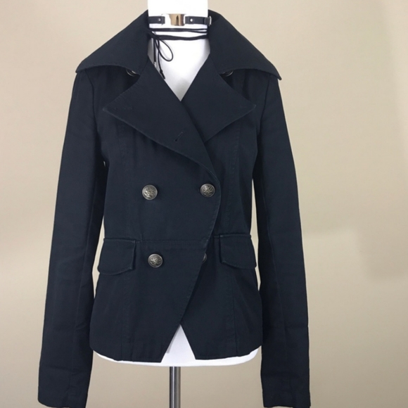 🖤 H&M Military Fitted Black Jean Jacket S/2 - Picture 1 of 7